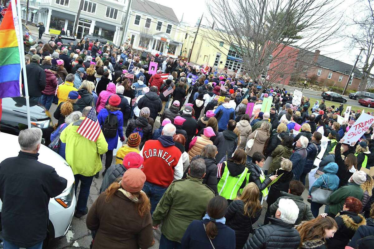Between 1,500 and 2,000 people assembled on Jesup Green for the CT on the MOVE march from Jesup Green to Veterans Green, on Sunday, Mar. 26, 2017, in Westport, Conn. Folks will be on the green again this weekend rallying against hate toward the Asian community.