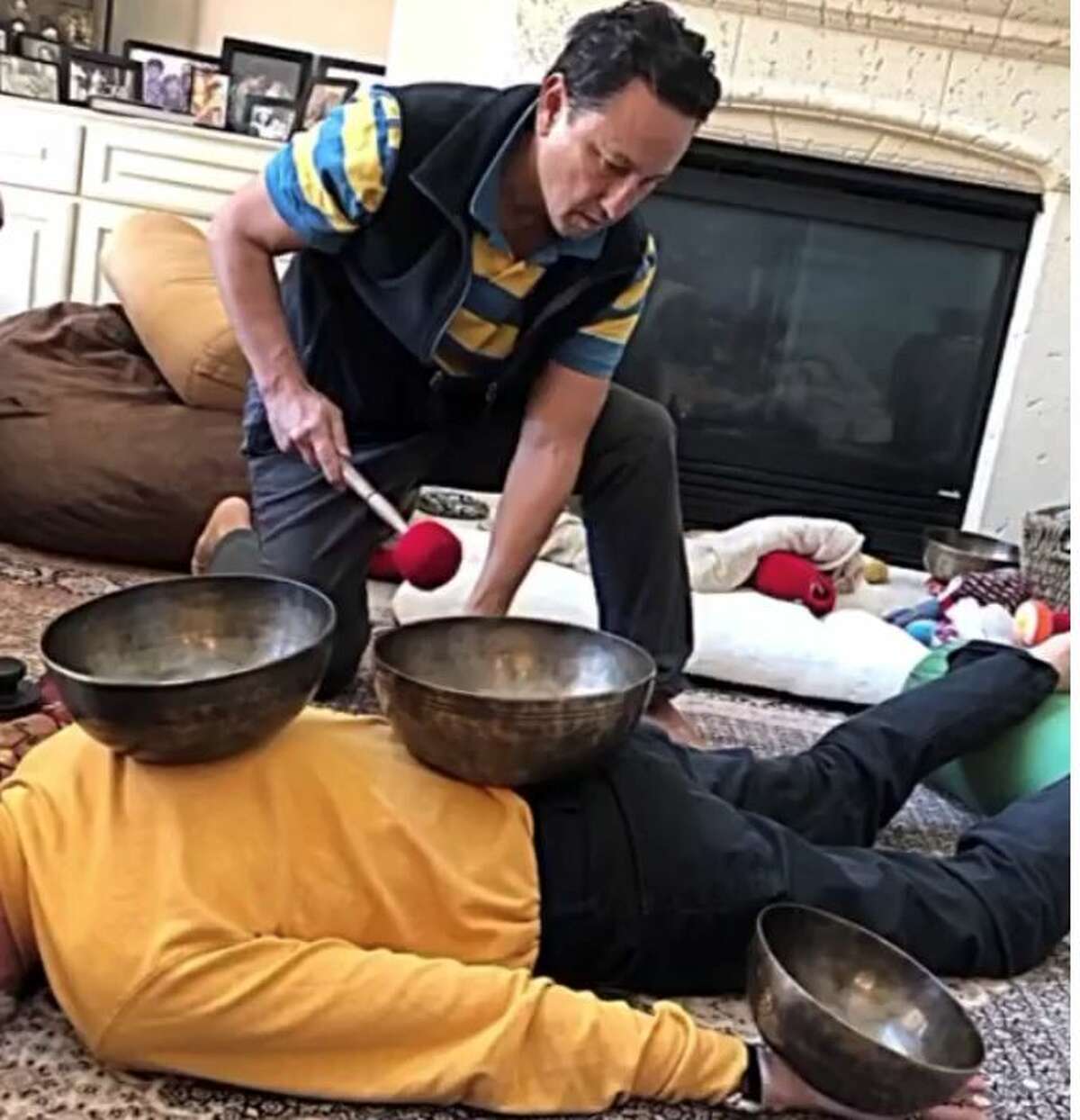 Cypress QiGong practitioner Marc Mori uses Tibetan singing bowls in meditation to help others  de-stress and connect with their life energy.