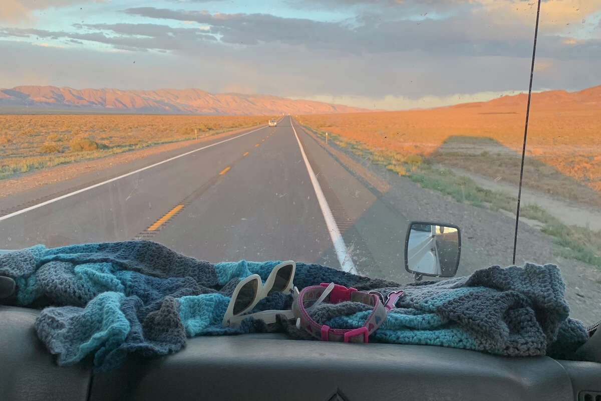 Brandt's mother is an avid crocheter. She sent us on the road with handmade throws to keep us warm while going south on Interstate 95 outside of Hawthorne, Nev., in August 2019.