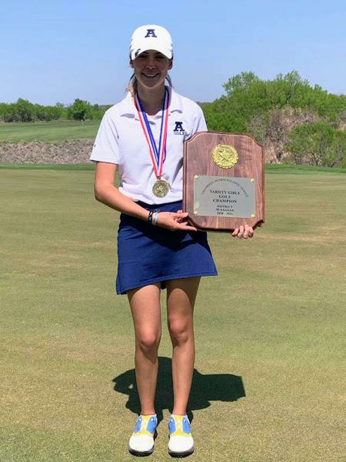 Catherine Flores won the District 30-6A individual title Friday shooting a two-day total of 159 to win by 11 strokes.