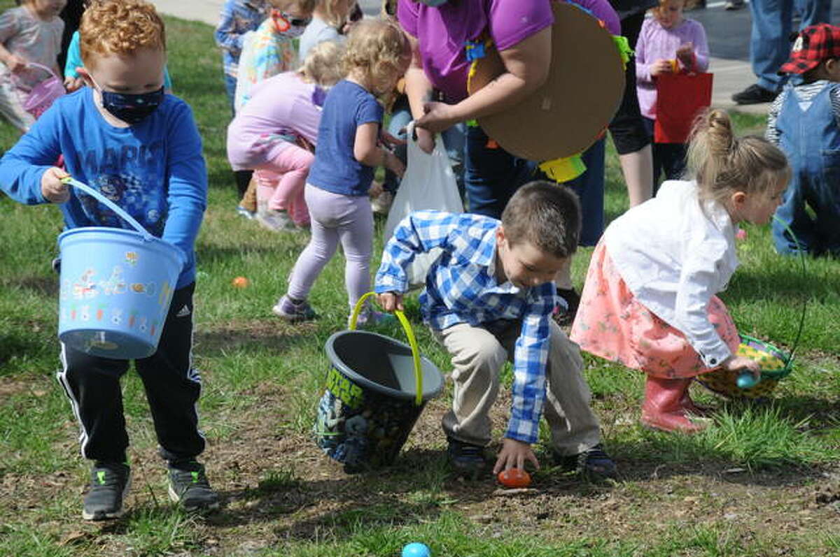 Area kids got the jump on the bunny Saturday during one of the area’s first Easter Egg hunts of the season at Emmanuel Free Methodist Church on Fosterburg Road in Alton.