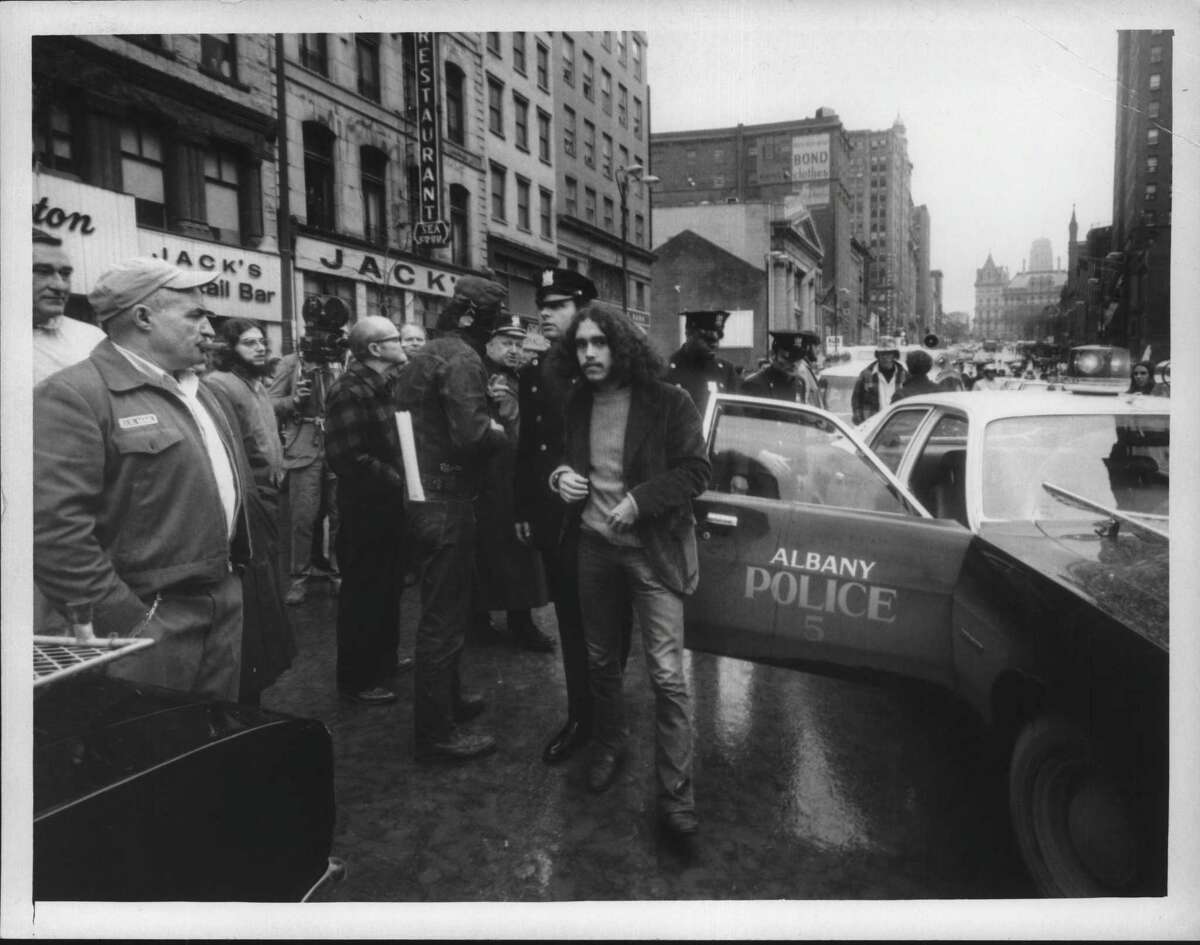 Vietnam War Protest Albany, April 30, 1971. Taking a man to paddy wagon. April 30, 1971 (Bob Richey/Times Union Archive)