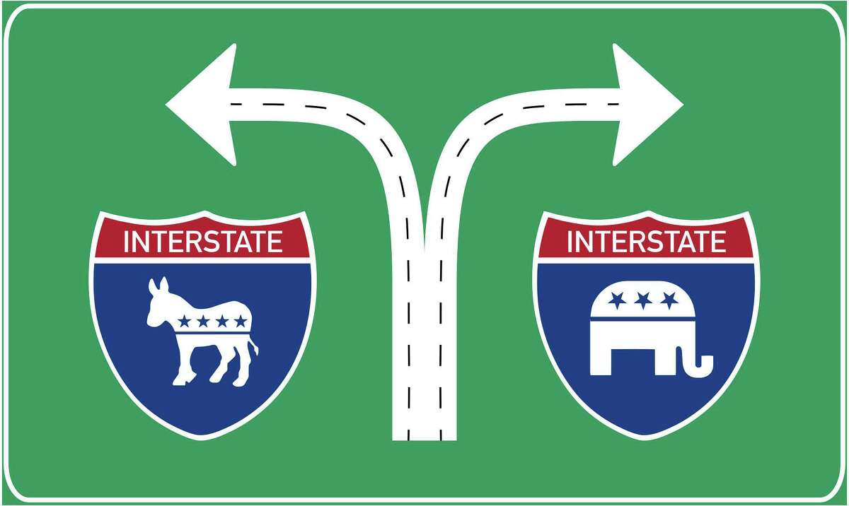 This artwork by Nancy Ohanian refers to different Republican and Democratic perspectives.