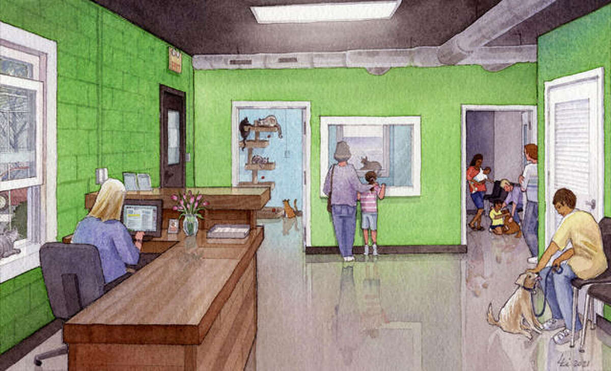 An artist’s rendering illustrates the planned renovation of the Metro East Humane Society’s facility in Highland.