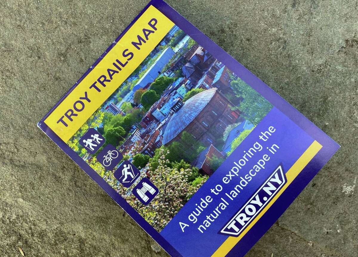 The new Troy Trails Map is a guide to exploring the city's natural landscape on Monday, March 29, 2021, in Troy, N.Y. Accessible transportation advocates have designed a new map, the Troy Trails Map, to bring attention to the wealth of natural resources and recreation infrastructure in and around the city. (Will Waldron/Times Union)