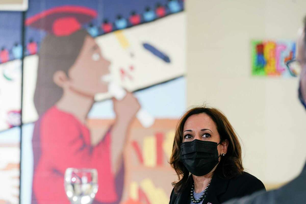 Vice President Kamala Harris participates in a listening session at the Boys & Girls Club of New Haven, Conn., Friday, March 26, 2021, on how the American Rescue Plan addresses child poverty and education. (AP Photo/Susan Walsh)