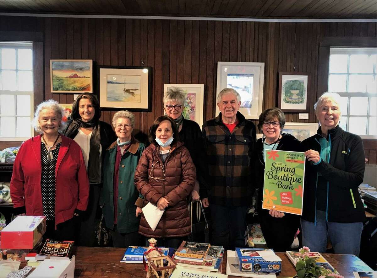 Featured artists of the Spring Boutique in the Barn at the Keeler Tavern Museum and History Center are, from left: Martha Talburt, Chris Lecher, Martha Levites, Janet Mannuccia, Fru Saily, Tim Guthrie, Marilyn Gordon, Tina Phillips. The event is open April 1-3, from 11 a.m. to 3 p.m.