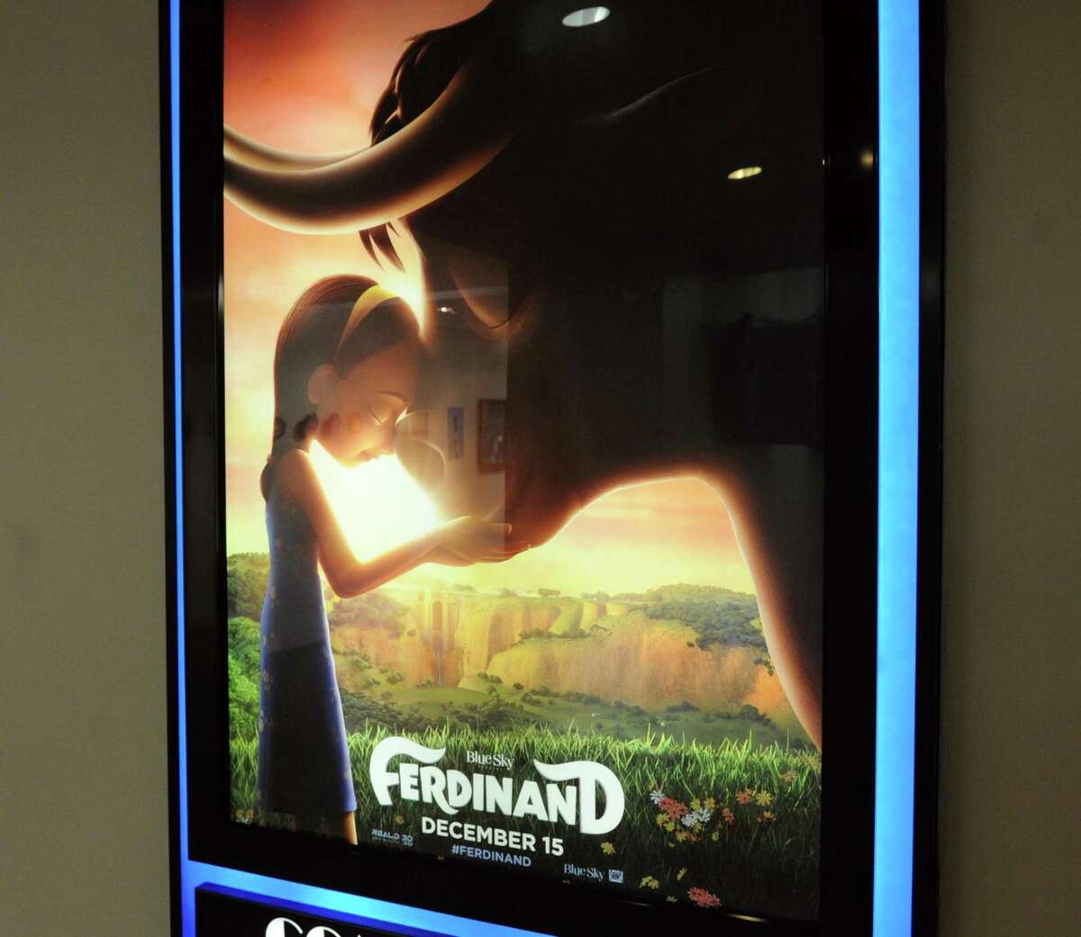 A digital frame poster for the Oscar-nominated “Ferdinand” in November 2017 at Blue Sky Studios in Greenwich, Conn.
