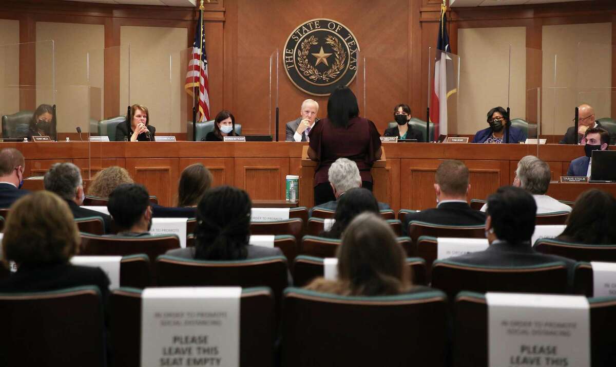 Human Services committee of the Texas House listens to testimony by Sharde Butler, a Houston-area woman who had her children taken away from her by CPS after an accident which injured her infant son, during a hearing for HB3820 in Austin on Tuesday, March 30, 2021. The bill, which is a direct result of the Houston Chronicle's Do No Harm investigation, is about oversight of the health care specialty consultations in certain child abuse or neglect investigations and assessments.