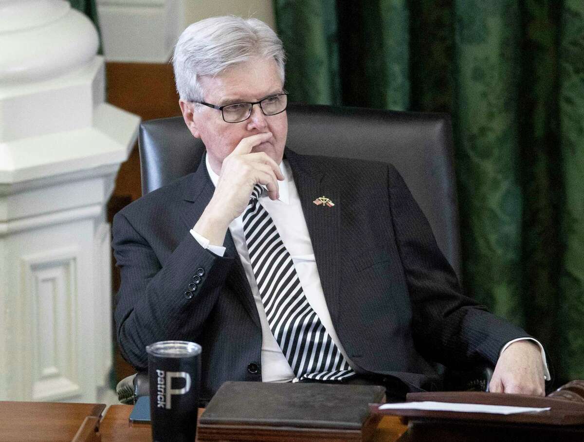Texas Lt. Gov. Dan Patrick listens during debate of anti-abortion bills in the Senate Chamber at the Capitol on Tuesday, March 30, 2021. (Jay Janner/Austin American-Statesman via AP)