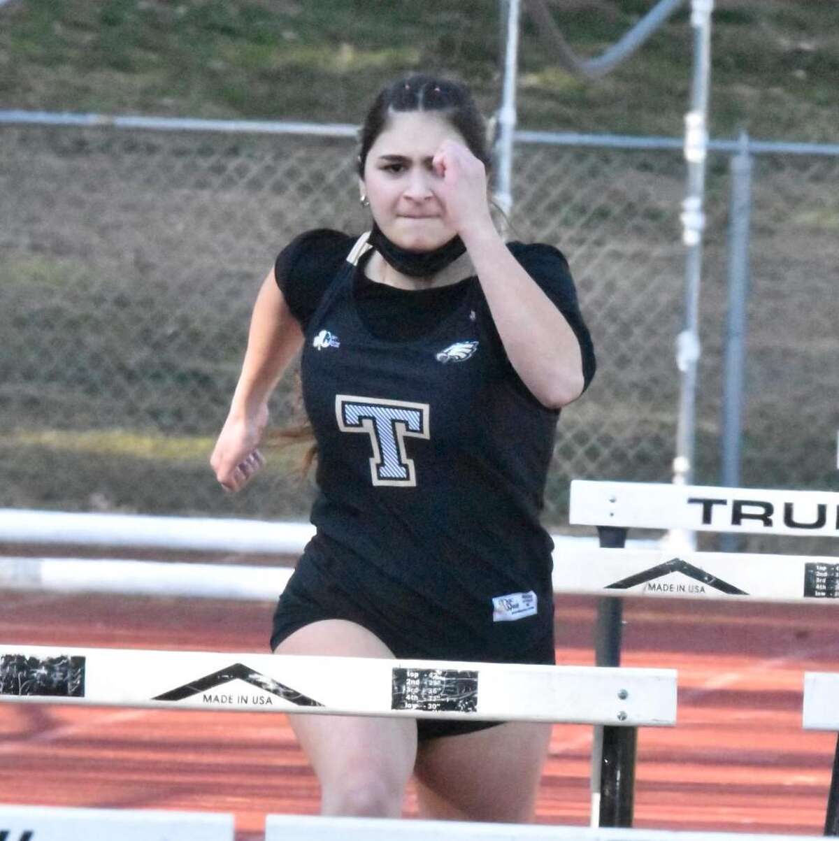 Junior Celine Bozukluian was a standout in the 55-meter hurdles for Trumbull indoor track.