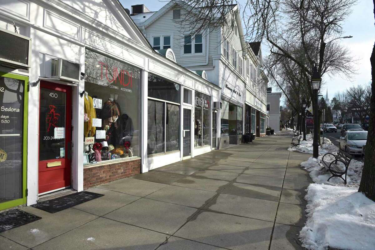 Storefronts in downtown Ridgefield, Connecticut.