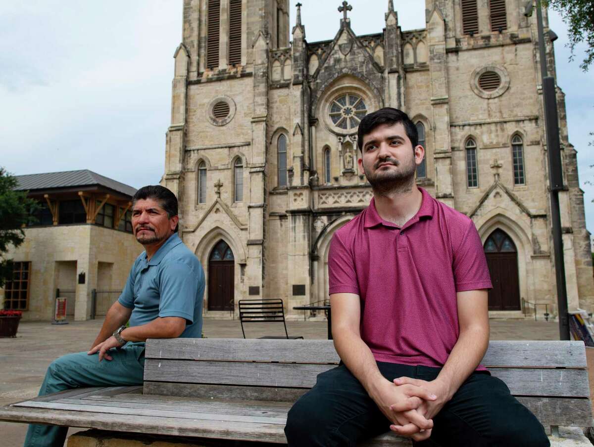 Mario Mandujano, left, the longtime director of the San Fernando Cathedral Good Friday procession, and Bernardo Castellanos, who was selected to portray Jesus Christ in 2020, reflect on the cancellation of the event, due to the coronavirus pandemic, on Holy Thursday, April 9, 2020.