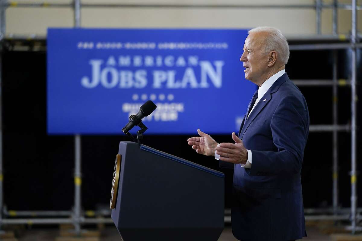 President Joe Biden delivers a speech on infrastructure spending at Carpenters Pittsburgh Training Center, Wednesday, March 31, 2021, in Pittsburgh. Biden’s proposal would likely include a substantial amount of money for Bay Area and California transportation systems, but details are still forthcoming.