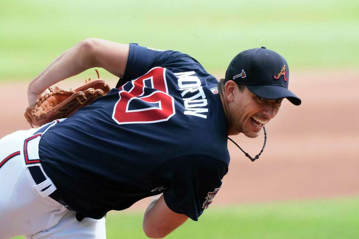 Braves starting pitcher Charlie Morton (50) throws a simulated game last week in North Port, Fla.