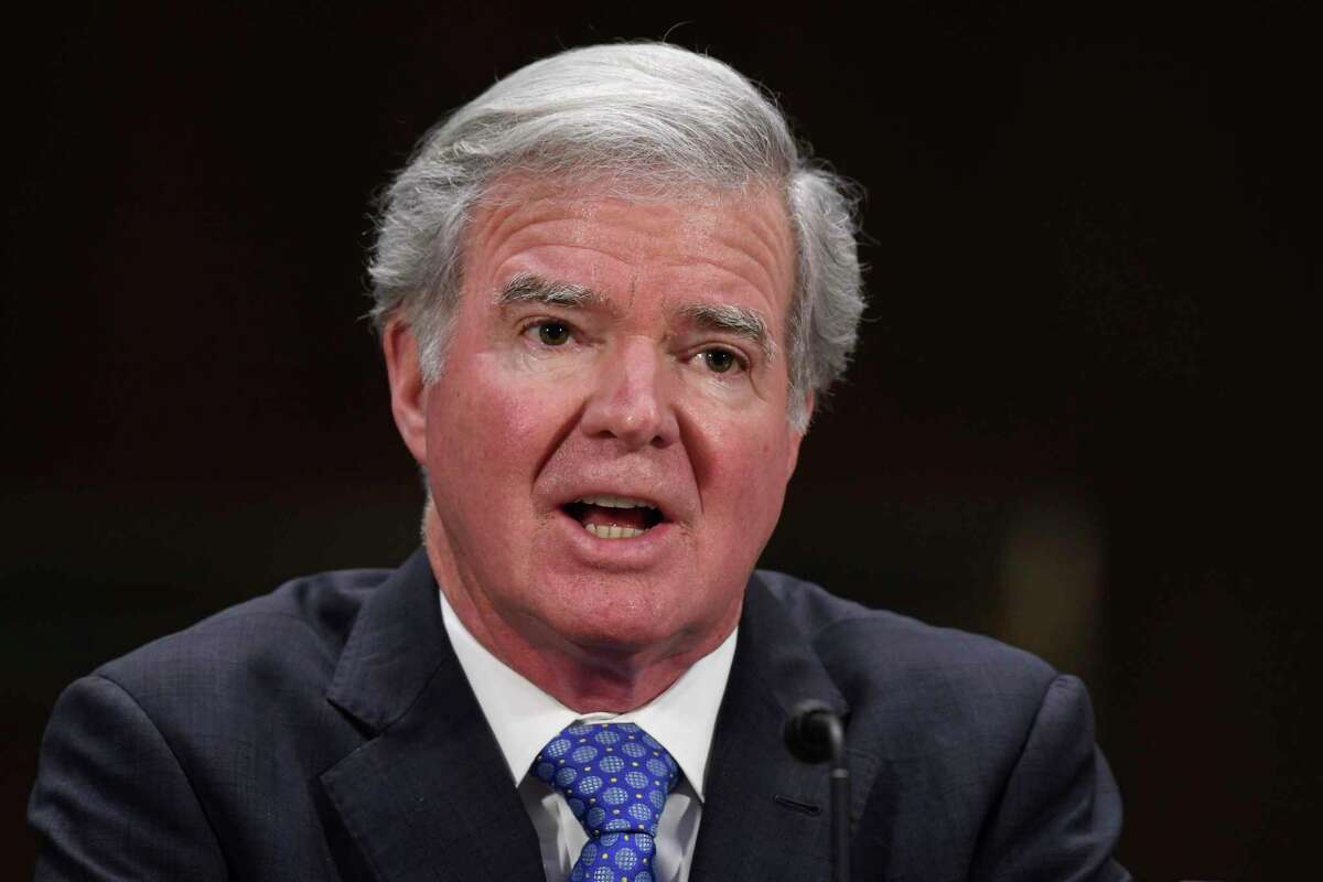 FILE - In this Feb. 11, 2020, file photo, NCAA President Mark Emmert testifies during a Senate Commerce subcommittee hearing on intercollegiate athlete compensation on Capitol Hill in Washington. Emmert says the inequity issues between the men's and women's tournaments are the result of a lack of communication between the tourneys' basketball committees and their focus on trying to get both events off to safe starts. (AP Photo/Susan Walsh, File)