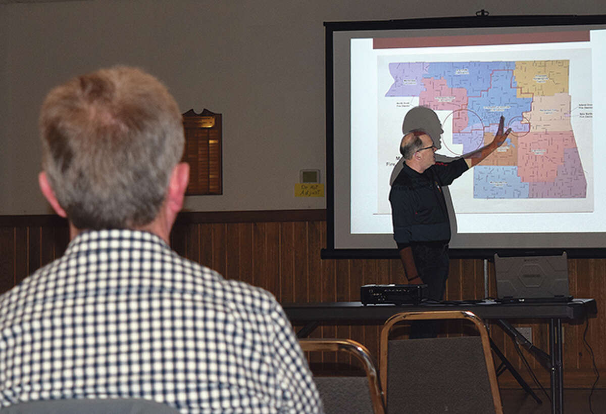 Jacksonville fire Chief Doug Sills speaks Tuesday at Community Park Center during a meeting on a proposed fire district.