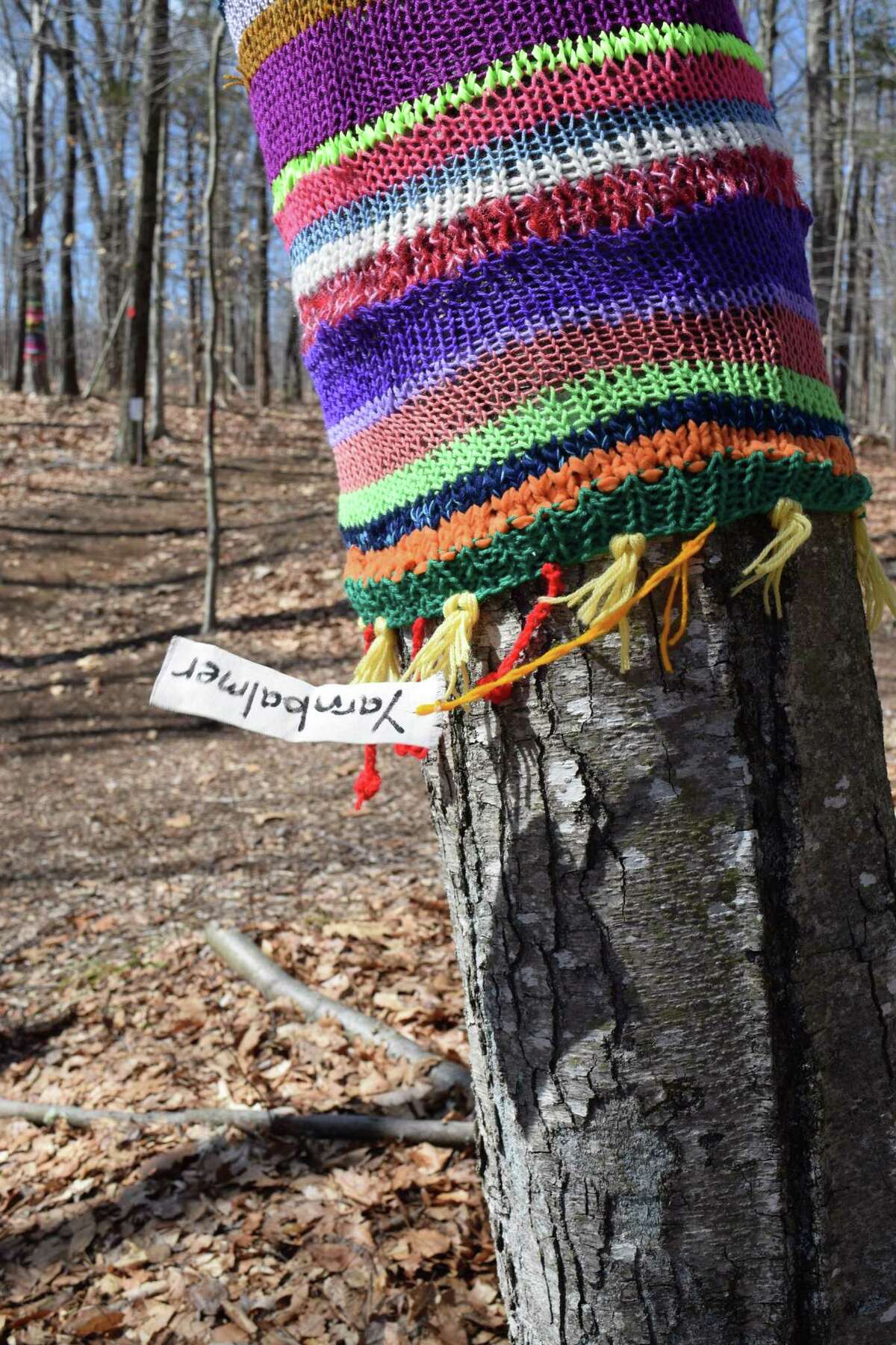 Beginning in April, hikers can expect a bit more decoration on the trees at the Woodcock Nature Center in Wilton. An artist known as “Yarnbalmer” has installed crocheted yarn art along a familiar section of trail at the center, at 54 Deer Run Road in Wilton.