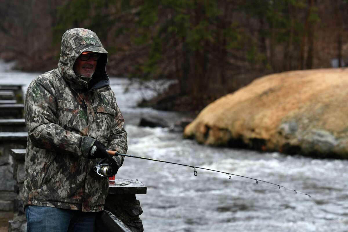 Mark Vaughn of Saratoga works the waters of Geyser Creek on the opening day of trout season on Thursday, April 1, 2021. With the weather warming, activity will pick up this month. (Will Waldron/Times Union)