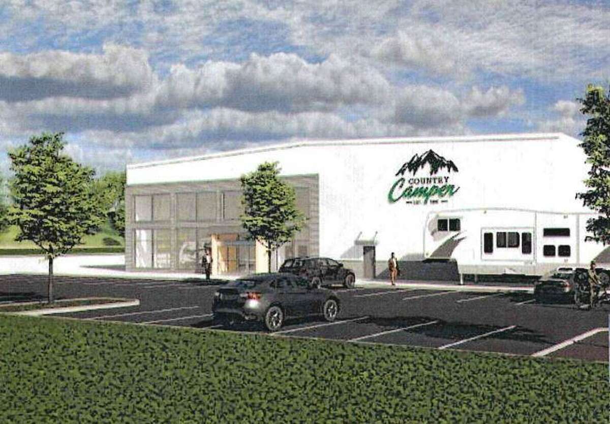 A rendering of the proposed Country Camper showroom and service center in Newtown.