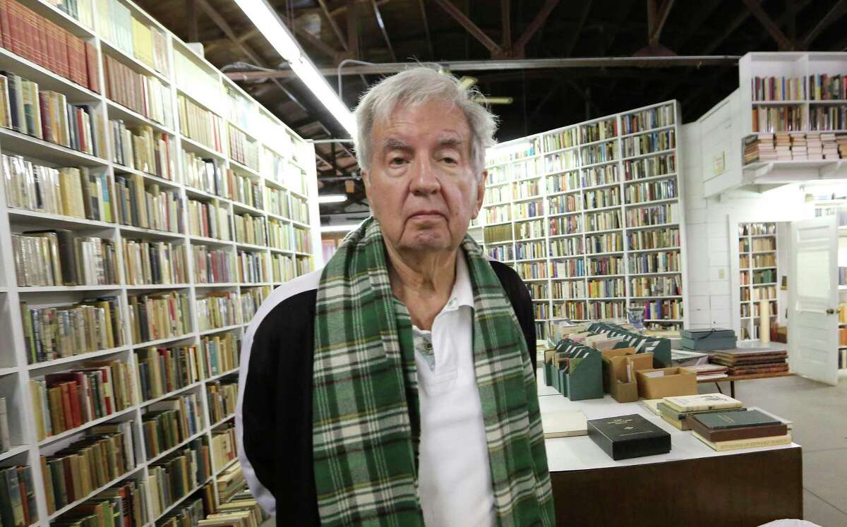 FILE - In this April 30, 2014, file photo, Pulitzer Prize-winning author Larry McMurtry poses at his book store in Archer City, Texas. McMurtry has died at the age of 84. His death was confirmed Friday, March 26, 2021, by a spokesman for his publisher Liveright. Several of McMurtry’s books became feature films, including the Oscar-winning films “The Last Picture Show” and “Terms of Endearment.” He also co-wrote the Oscar-winning screenplay for “Brokeback Mountain.” (AP Photo/LM Otero, File)
