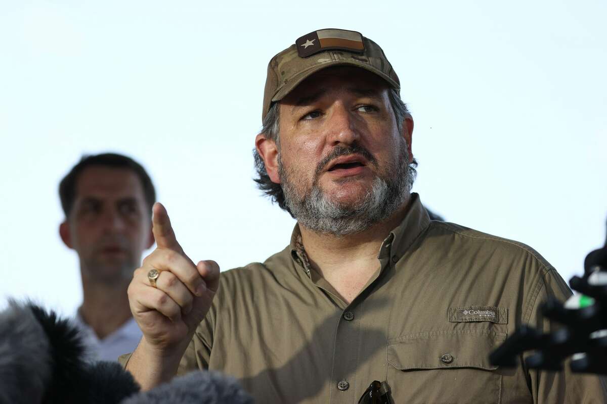 Sen. Ted Cruz (R-TX) speaks to the media after a tour of part of the Rio Grande river on a Texas Department of Public Safety boat on March 26, 2021 in Mission, Texas. The senator is part of a Senate delegation visiting the Texas-Mexican border.