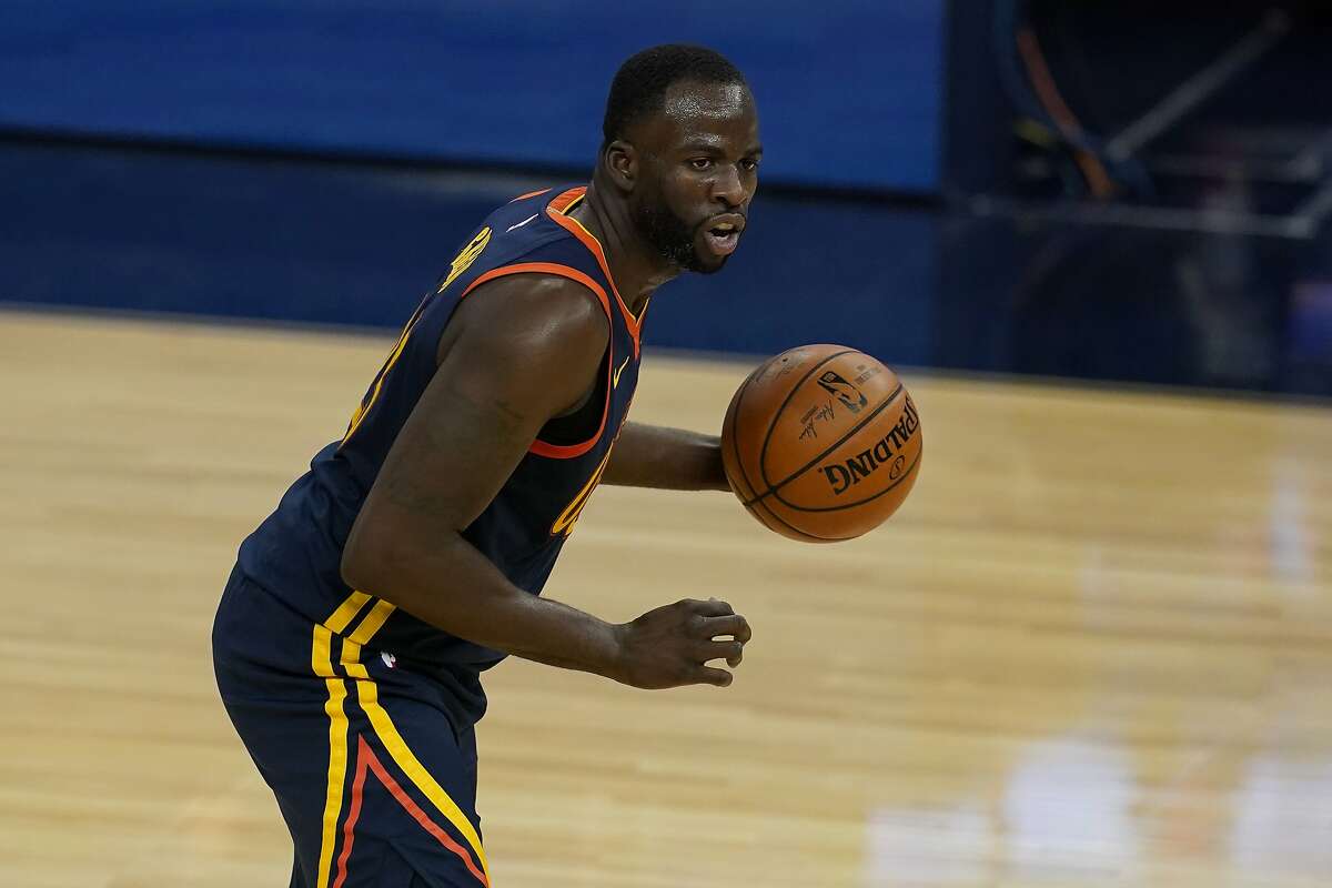 Golden State Warriors forward Draymond Green against the Philadelphia 76ers during an NBA basketball game in San Francisco, Tuesday, March 23, 2021. (AP Photo/Jeff Chiu)