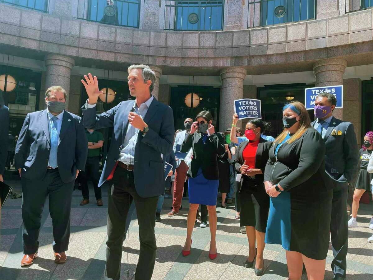 Former Democratic congressman Beto O'Rourke speaks against new proposed voting restrictions at the Texas Capitol on Thursday, March 25, 2021, in Austin, Texas. (AP Photo/Acacia Coronado)