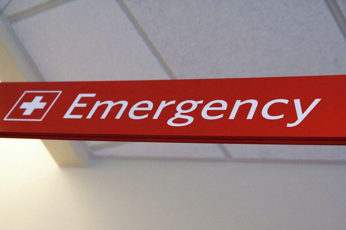 File photo of emergency room sign. Red Emergency Sign at Hospital
