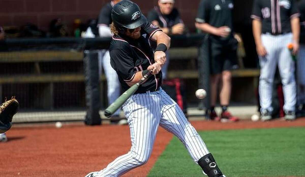 SIUE’s Richie Wells takes a swing at a pitch during a game earlier this season at Roy E. Lee Field in Edwardsville.