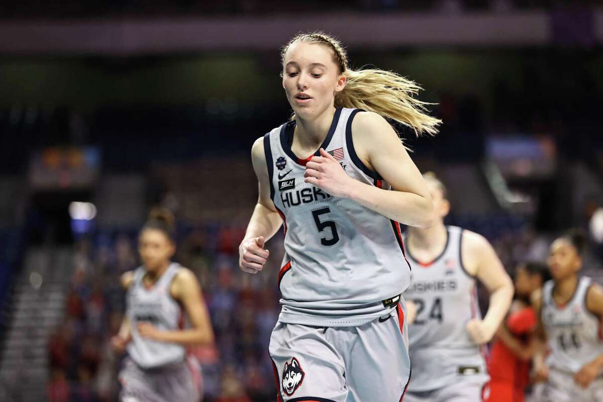 UConn’s Paige Bueckers runs off the court after the Huskies lost to Arizona in a Final Four game on April 2.
