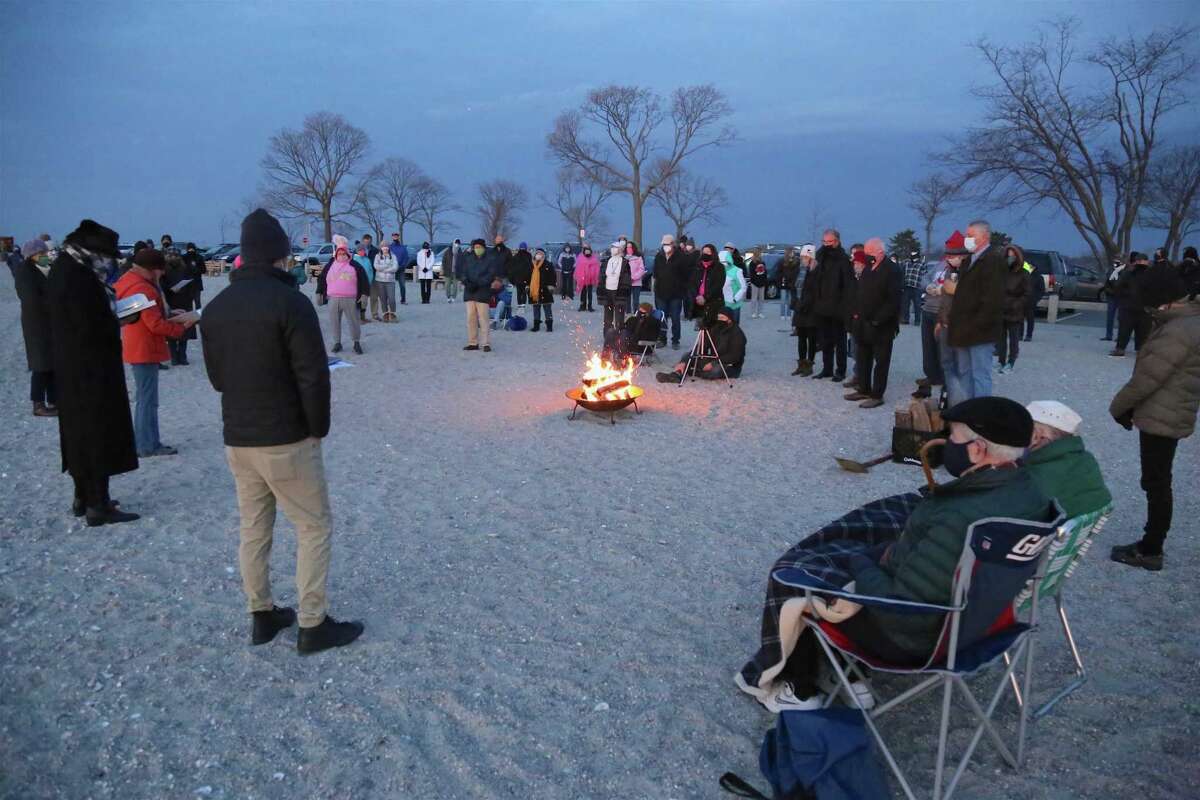 Close to 75 people were in attendance at the Easter Sunday Sunrise Service at Compo Beach on April 4, 2021.