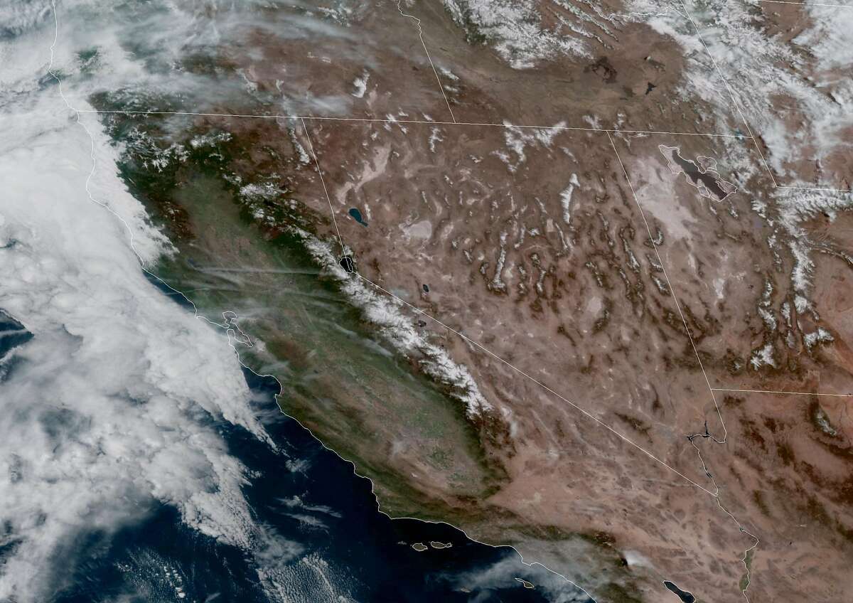 A GOES-West satellite image shows California and the surrounding areas on Sunday, April 4, 2021.