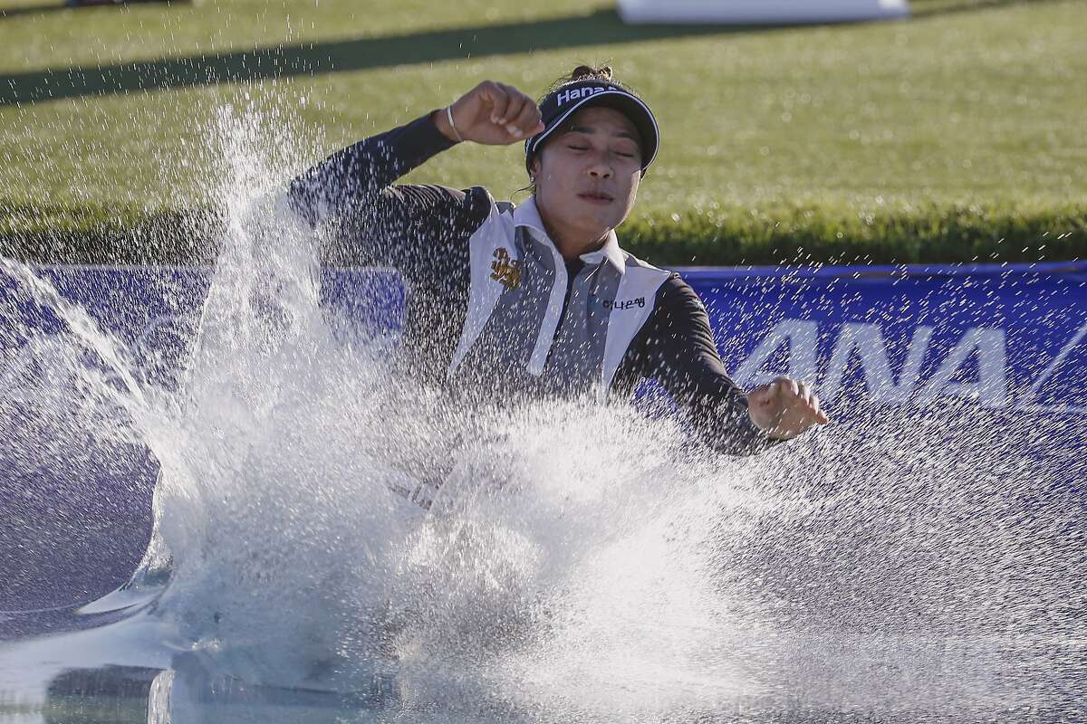 Patty Tavatanakit gets wet to celebrate a win in the LPGA Tour’s first major of the year.