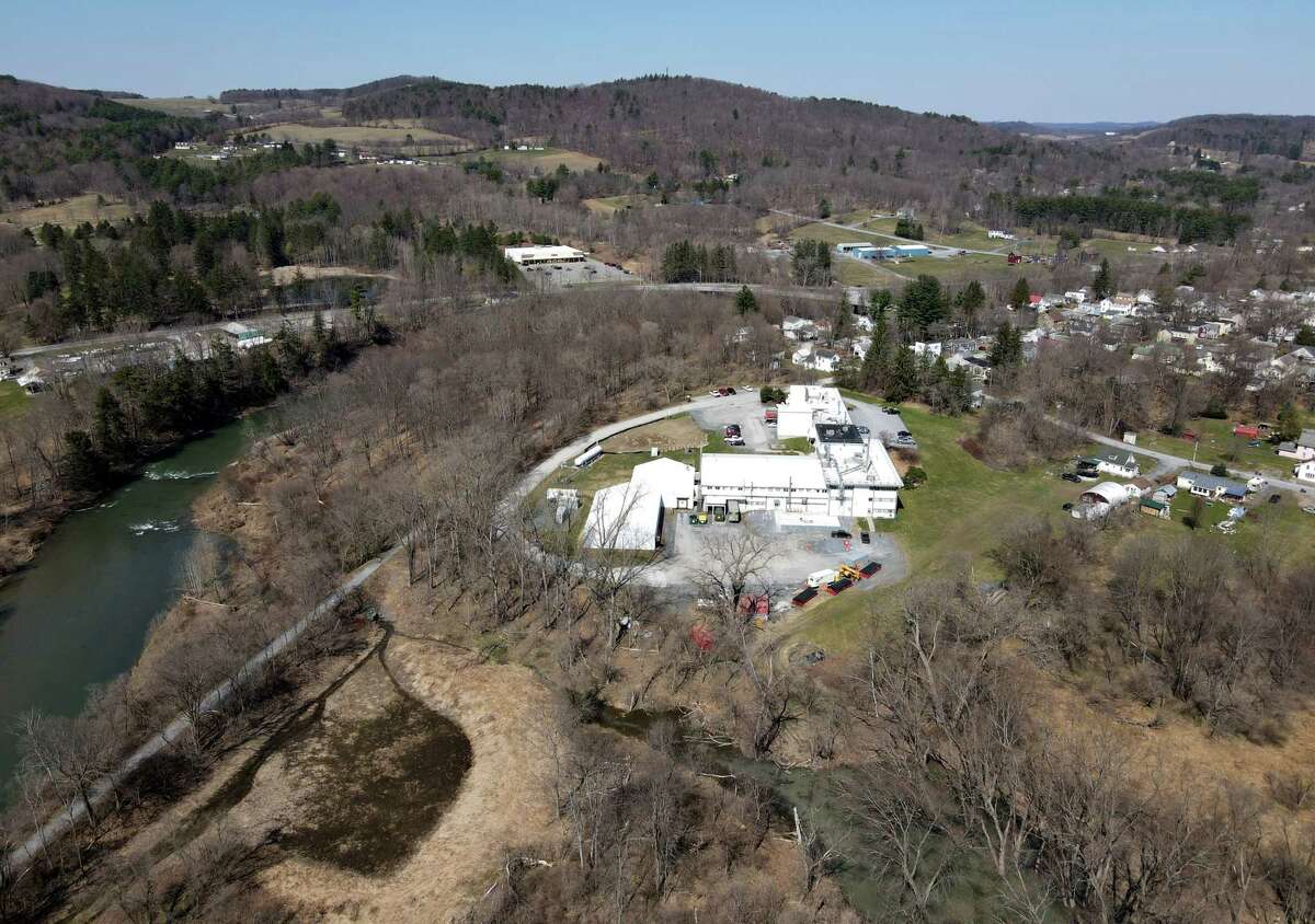 View of the Saint-Gobain Performance Plastics plant on Monday, April 5, 2021, near the Hoosic River in Hoosick Falls, N.Y. PFOAs, or perfluorooctanoic acid, leaked into the Hoosick Falls municipal water system and nearby private wells from St. Gobain and Honeywell plants that made anti-stick chemicals. PFOAs are a key ingredient in these substances which are used in products like Teflon. The production plant has since phased out the use of PFOA. (Will Waldron/Times Union)