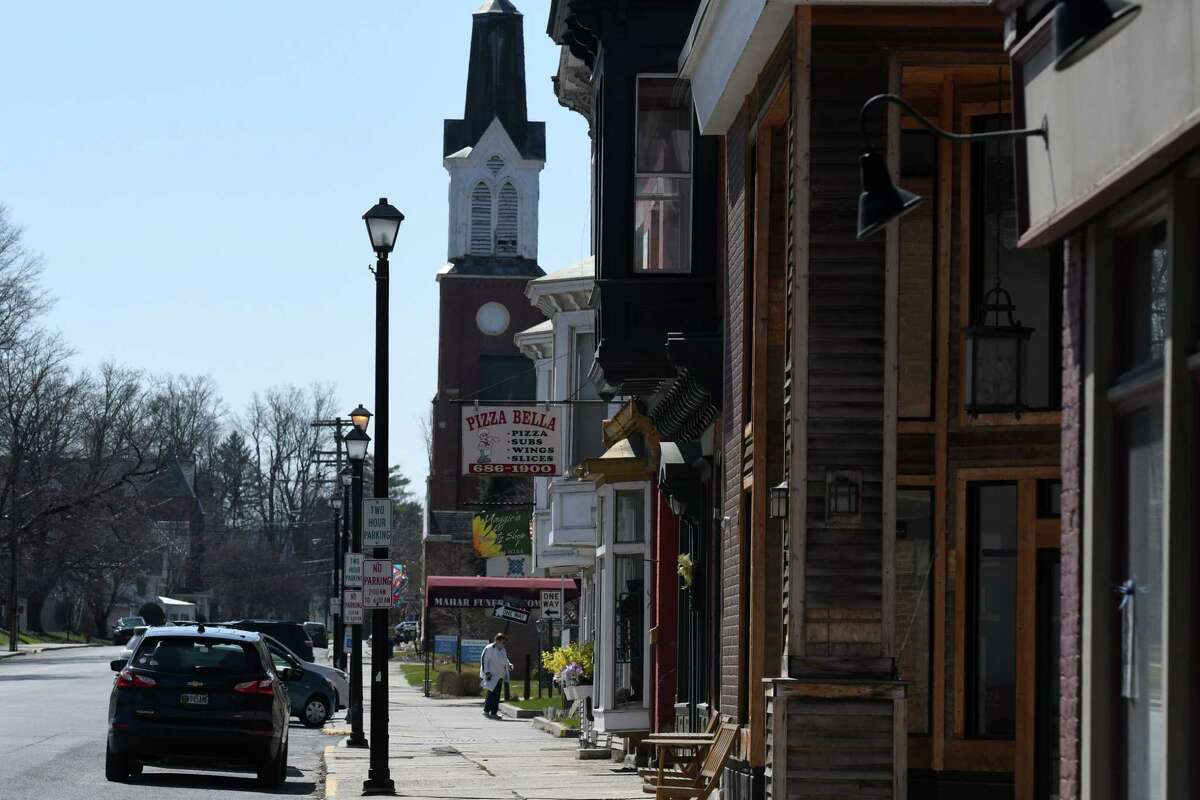 Main Street in the Village of Hoosick Falls looking south on Monday, April 5, 2021, in Hoosick Falls, N.Y. Former Police Chief Robert Ashe retired Friday before pleading guilty Monday, May 16, 2022 to one misdemeanor of obstructing governmental administration. (Will Waldron/Times Union)
