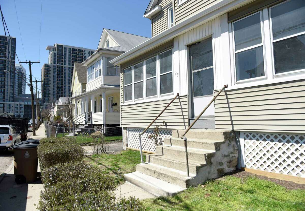 The Manor Street home in which a woman was found dead on Friday in the South End of Stamford, Conn., photographed on Monday, April 5, 2021. City detectives are investigating after 50-year-old Denise McLaughlin was found dead late Friday in an apparent homicide, police said.
