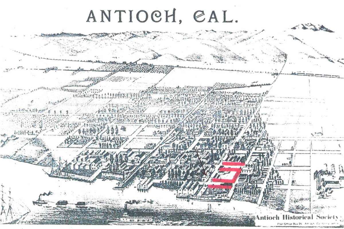 In the 1800s, Antioch's Chinatown consisted of homes and stores on both sides of First and Second streets, from G to I streets, as highlighted in red on the map.