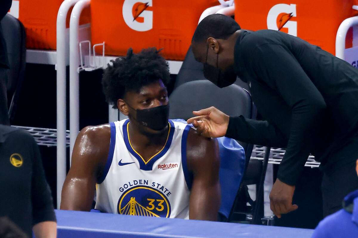Golden State Warriors center James Wiseman during his NBA game between the Atlanta Hawks and the Golden State Warriors at Chase Center in San Francisco, CA on Friday 26 March 2021.