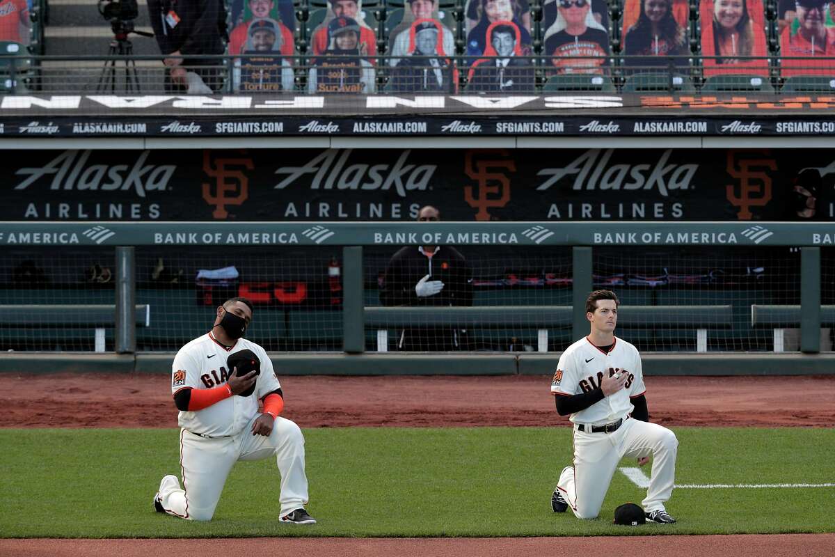 June 20 2021 San Francisco CA, U.S.A. The Giants right fielder Mike  Yastrzemski (5) runs down the first baseline during the MLB game between  the Philadelphia Phillies and San Francisco Giants, Giants