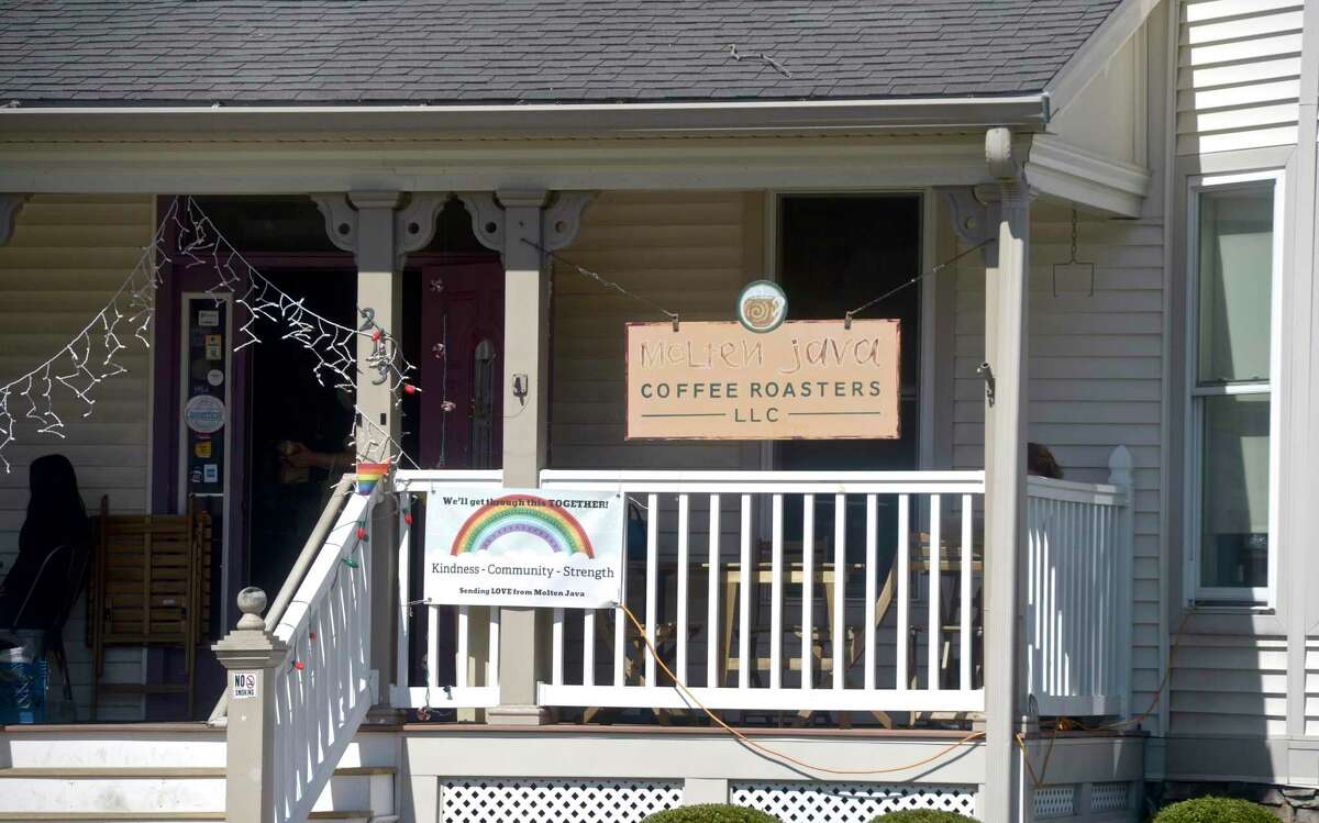 A post on the Molten Java Facebook page says that someone removed the Greenwood Avenue coffee shop's pride flag on Saturday night, burned it, and placed it at their front door. Monday, April 5, 2021, in Bethel, Conn.