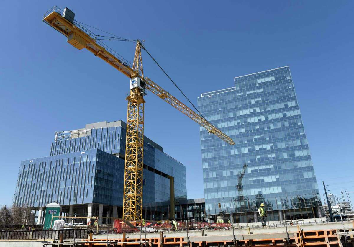 Construction continues at the site of Charter Communications’ future headquarters at 406 Washington Blvd., in downtown Stamford, Conn., on Tuesday, April 6, 2021.