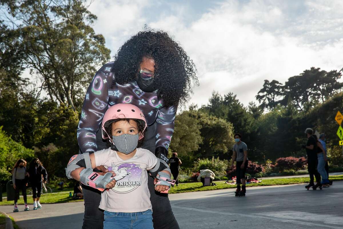 Corrynn DeFrancesco and Briscoe (daughter) join roller skaters from across the Bay Area meet up at Skatin’ Place in Golden Gate Park for a Friday night roller disco hosted by David Miles Jr., the Godfather of Skate.