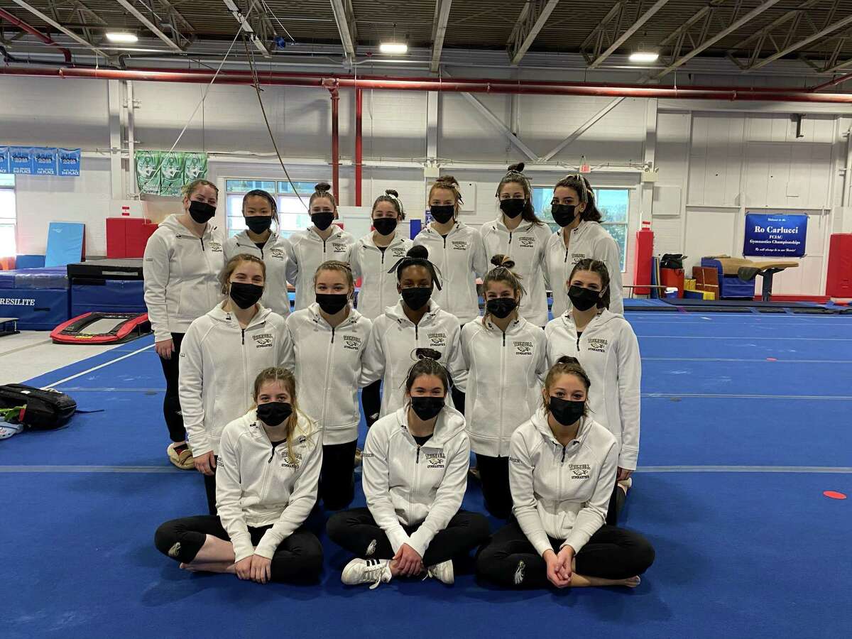 Trumbull placed third at the FCIAC Girls Gymnastic Championship. Leading the way for coach Celina Huber (first row) were Rachel Kapteina, Kenna Stevenson and Maggie Williamson; (second row) Alyssa Lalli, Anna Simpson, Ariana Sebourne, Ellie Forma and Olivia Mate; (third row) Morgan Rizzo, Farrah Hass, Cayden Paymer, Juliana Pucciarelli, Talia Lalli, Leah Cody and Marcella Cecere.