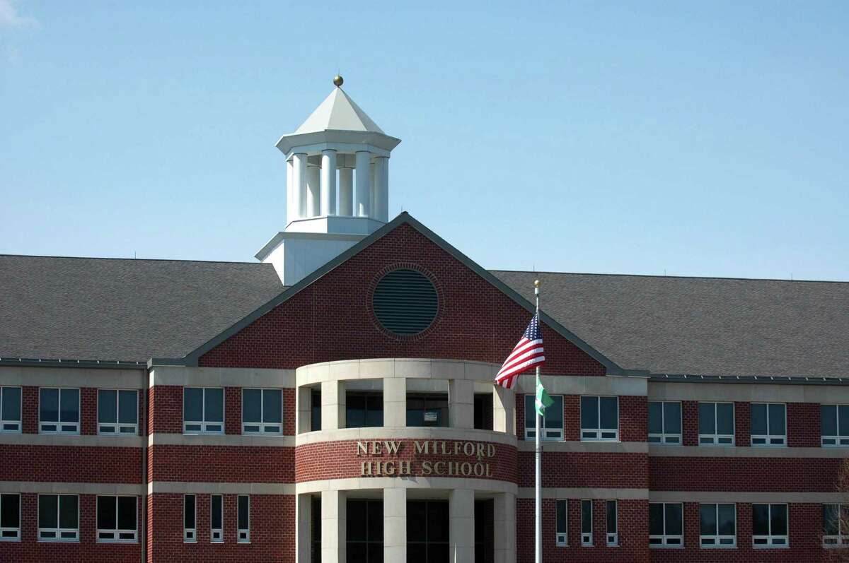 New Milford High School exterior in 2011. Costs in 2021 to replace the school’s roof are higher than expected.