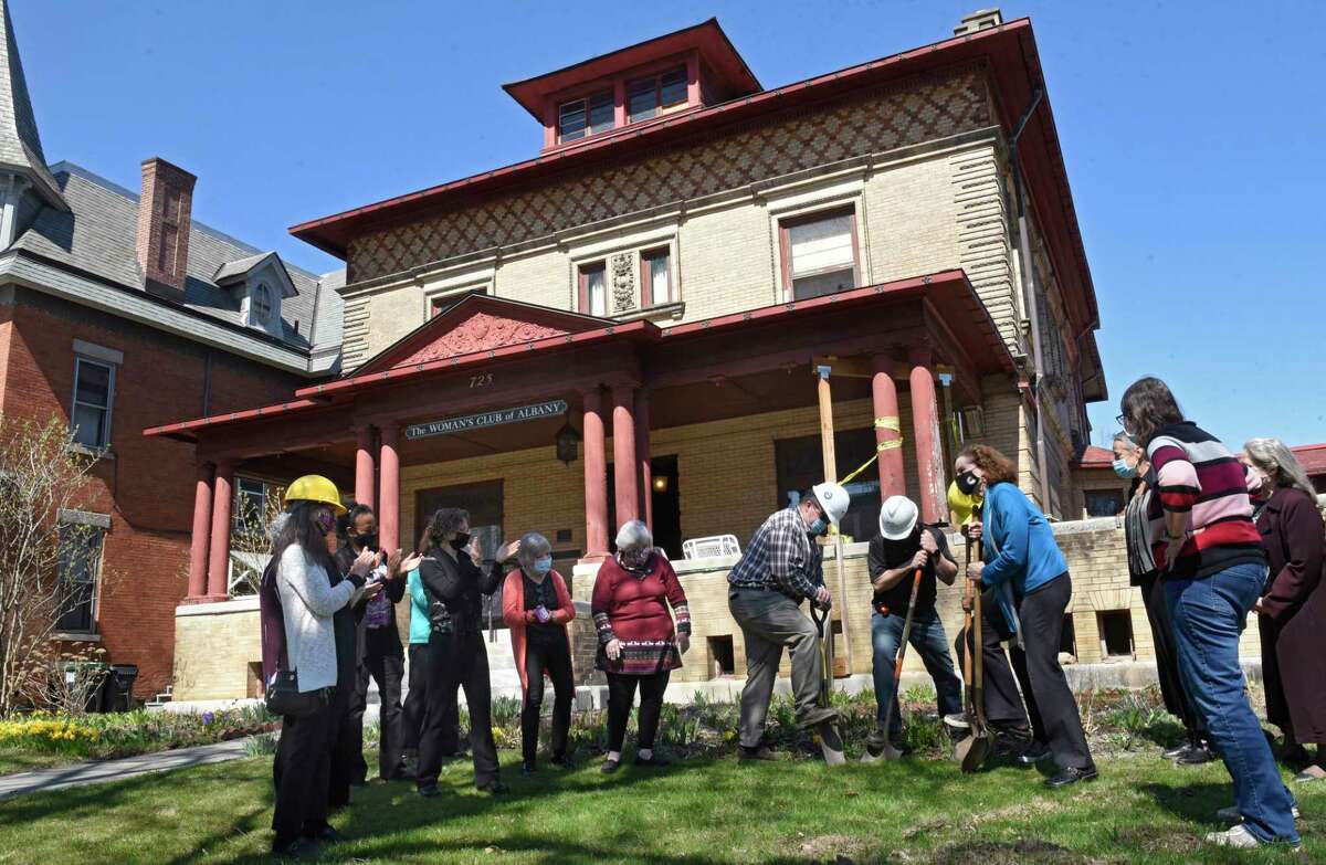Groundbreaking ceremony for the reconstruction of the front porch including a ramp at the historic The Woman's Club of Albany on Wednesday, April 7, 2021 in Albany, N.Y. (Lori Van Buren/Times Union)