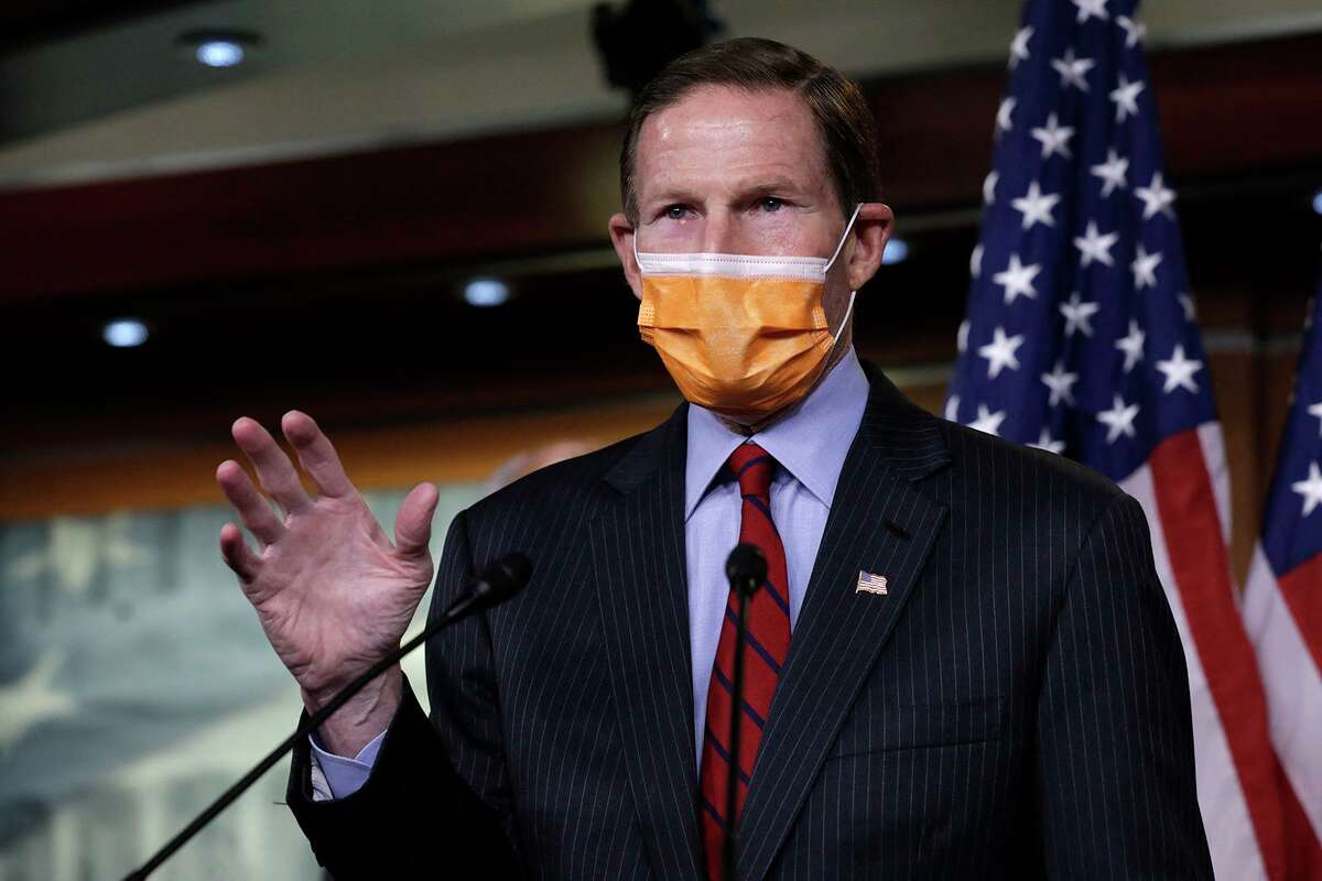 U.S. Sen. Richard Blumenthal, D-Conn., speaks during a news conference on passage of gun violence prevention legislation on Capitol Hill in Washington on March 11, 2021. (Yuri Gripas/ABACAPRESS.COM/TNS)