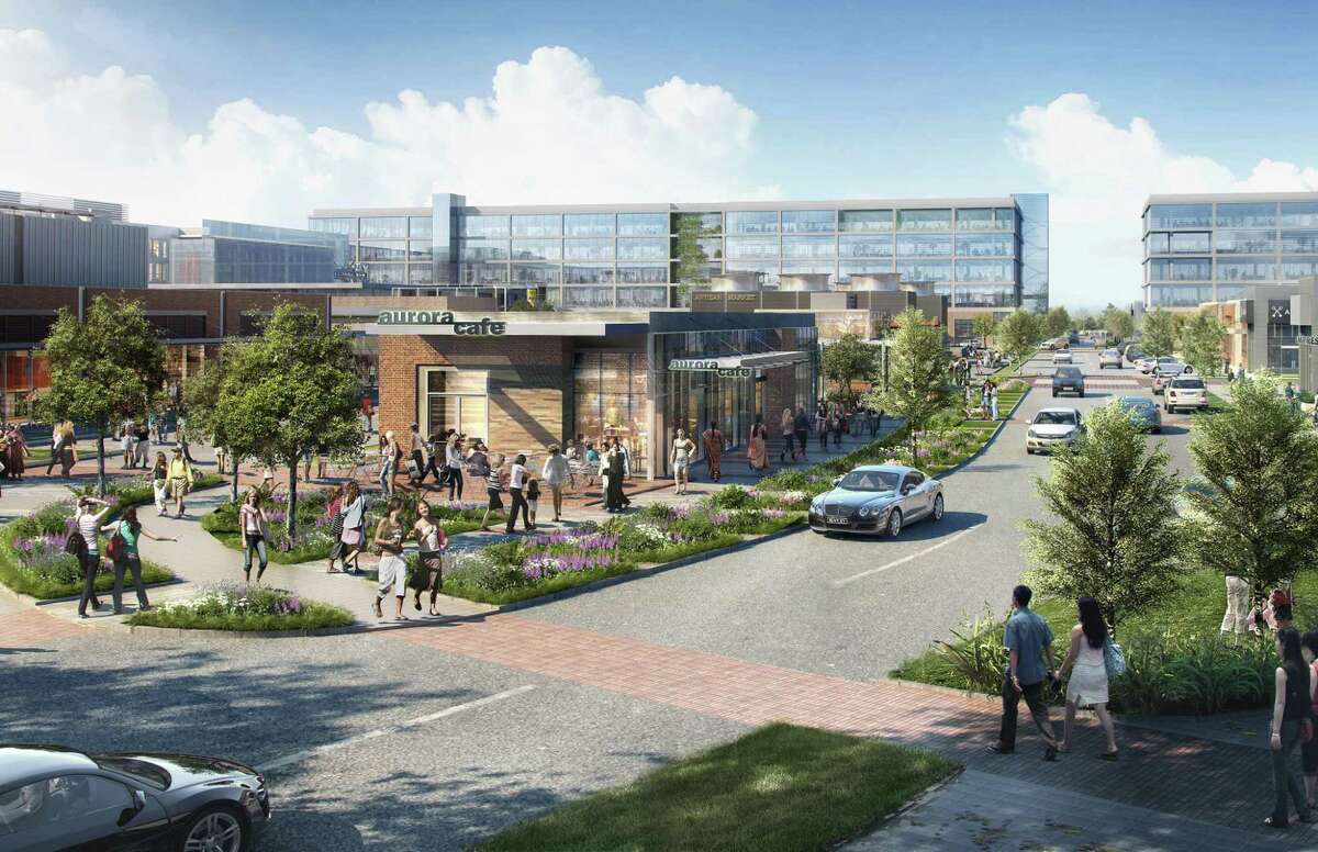 A 2018 rendering of the Grid, a mixed-use development under way on the former Texas Instruments campus in Stafford.
