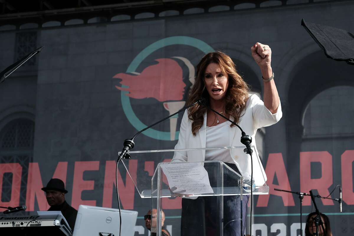 Caitlyn Jenner speaks at the Women’s March in Los Angeles in January 2020. Jenner is said to be exploring a campaign to challenge Gavin Newsom for governor of California.