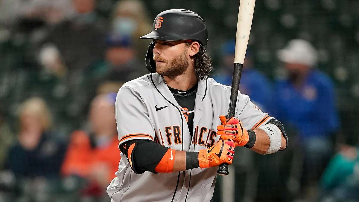 San Francisco Giants' Brandon Crawford in action against the Seattle Mariners during a baseball game, Saturday, April 3, 2021, in Seattle. (AP Photo/Ted S. Warren)